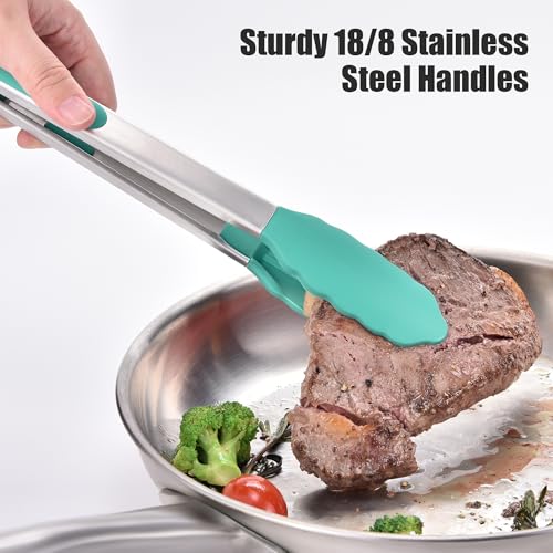 Kitchen Tongs with Silicone Tips for Cooking Serving