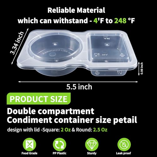 50 Pack 4.5 Oz Double Compartment Condiment Container With Lids (50 Count)