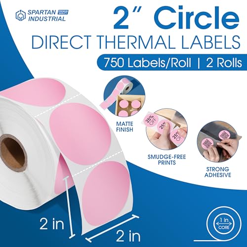 2" Circle Pink Direct Thermal Labels (750 Count)