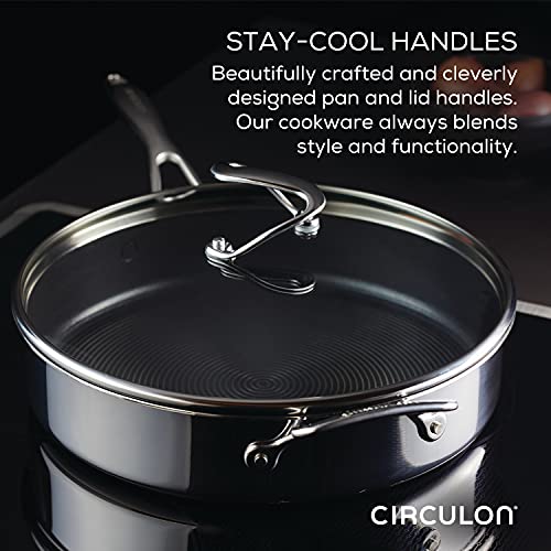 Clad Stainless Steel Saute Pan with Lid and Hybrid SteelShield and Nonstick Technology