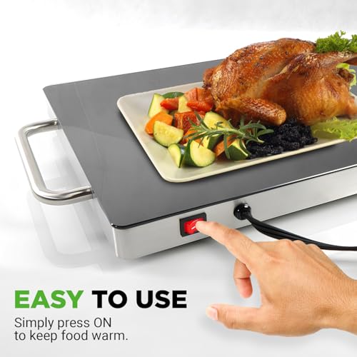 Electric Hot Plate Tray Dish Warmer with Black Glass Top