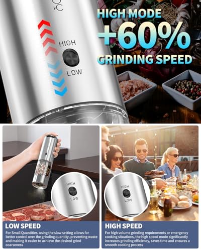 Electric Salt and Pepper Grinder Set Stainless Steel Rechargeable Salt and Pepper Grinder Set