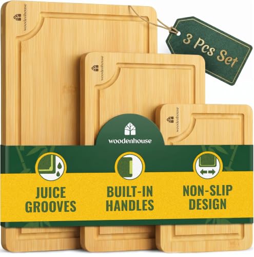 Bamboo Cutting Boards for Kitchen Set of 3 (3 Count)