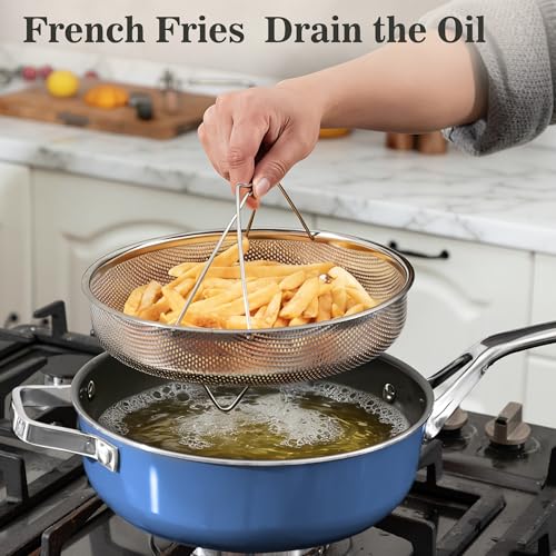 10-in-1 Blue Ceramic Nonstick Deep Saute Pan Set With Steamer & Lid, 4QT