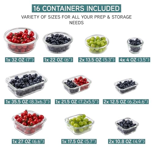 Premium 32 Pc. Borosilicate Glass Food Container Set with Dividers