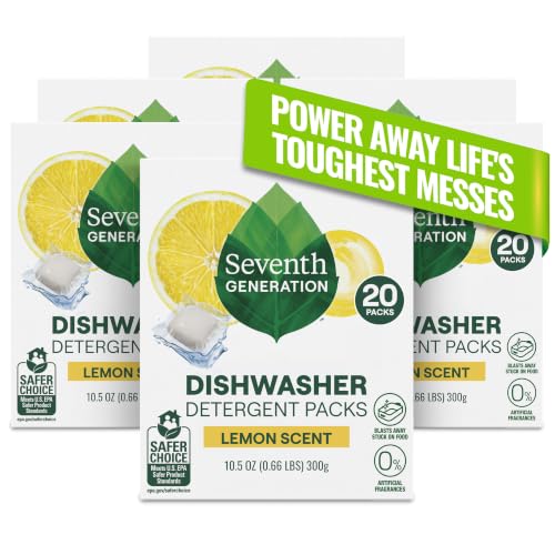 Dishwasher Detergent Packs Lemon scent Pack of 6 for sparkling dishes Dishwasher tabs (120 Count)