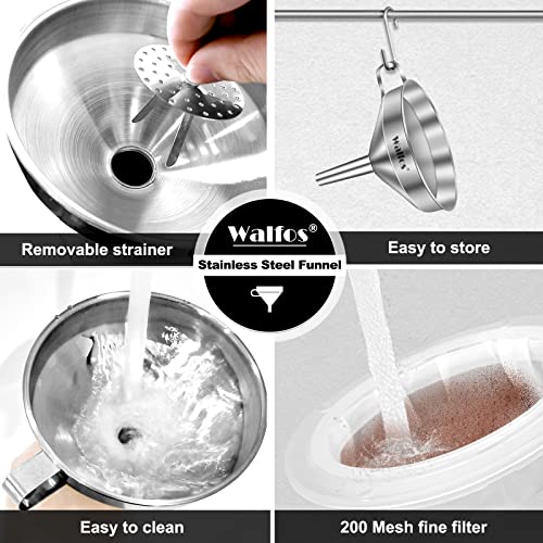 3Pcs Kitchen Funnel with 2 Removable Strainer ＆ 1 Cleaning Brush & 1Pc 200 Mesh Food Filter Strainer