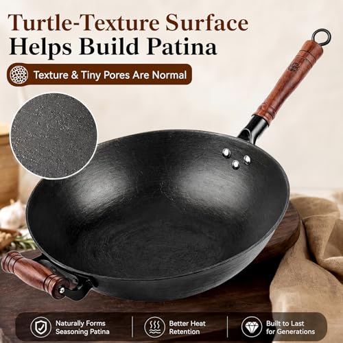 12.6 Inch Cast Iron Wok with Wooden Lid