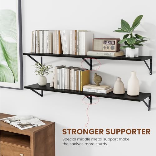 48W x 12D Deep Floating Shelves Set of 2 Black