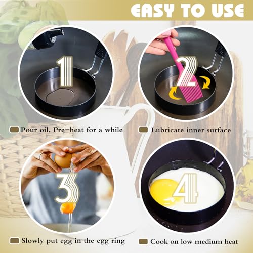 2 Pack Round+Heart Egg Rings Set with Silicone Handle