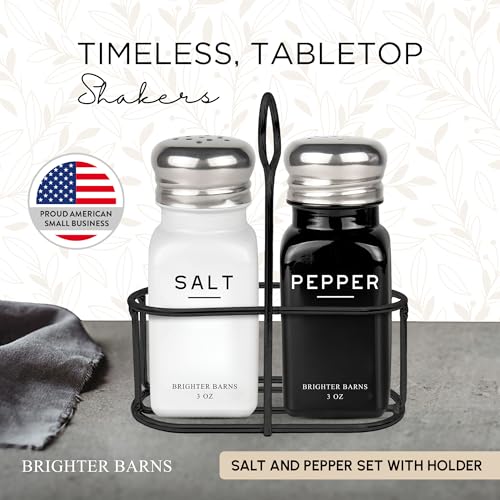 Farmhouse Salt and Pepper Shakers Set with Holder by Brighter Barns (2 Count)