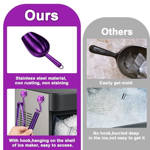 Stainless Steel Ice Scoop for Freezer with Magnetic Hook & Ice Tongs