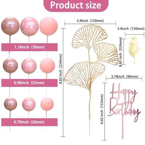 57Pcs Balls Cake Topper Boho Grass Cake topper Pearl Balls Acrylic Happy Birthday Cake Decorations for Wedding Baby Shower Birthday Boho Themed Party Supplies Rose Gold Pink (57 Count)