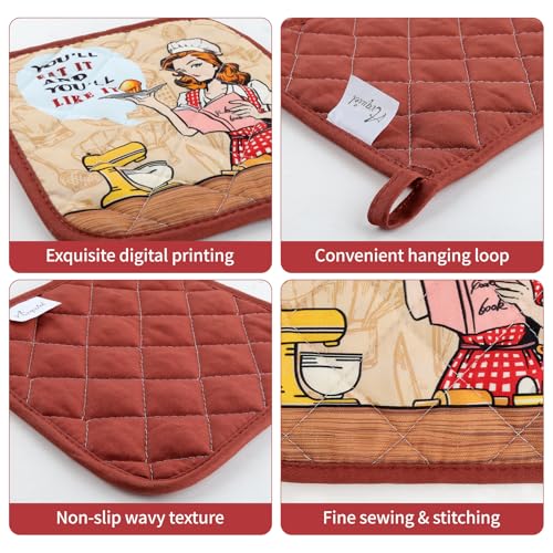 Retro Housewife Oven Mitts and Pot Holders Set (4 Count)