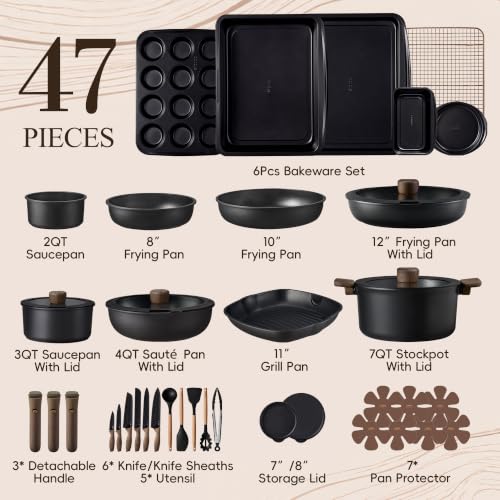 47pcs Pots and Pans Set Non Stick