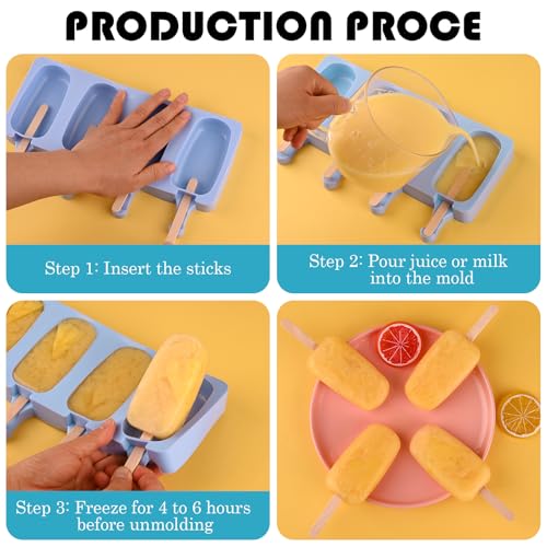 3 Pack Large Silicone Popsicle Molds with 150 Pcs Wooden Sticks (3 Count)
