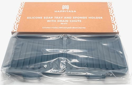 Silicone Soap Dish Tray and Sponge Holder with Drain Chute (2 Count)