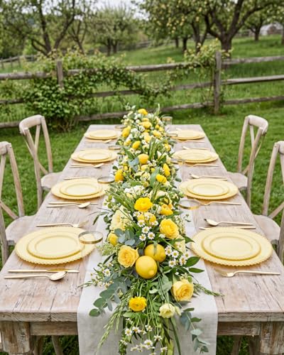 180PCS Yellow Gold Plastic Plates Set for 30 Guests Wedding Party (180 Count)