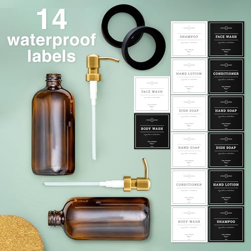 Amber Glass Soap Dispenser Set (16 Ounce)