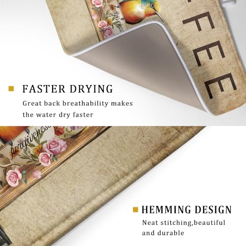 Retro Birds Dish Drying Mat Cups Coffee Mat for Counter Home Coffee Bar Decor Large