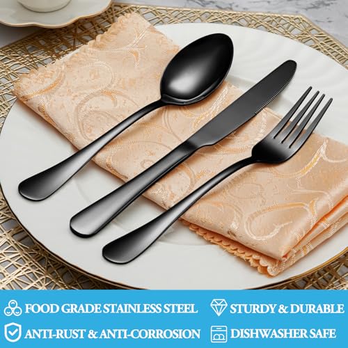30 Pcs Black Silverware Set (30 Count)