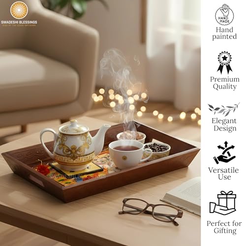Hand Painted Wooden Serving Tray Set of 3 (3 Count)