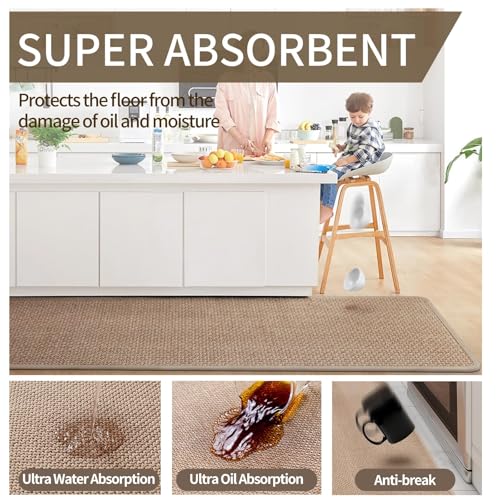 Long Kitchen Runner Rugs Kitchen Mat Non Slip Washable Brown 17"x71"