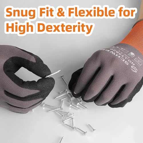 3 Pairs Work Gloves Sandy Nitrile Coated