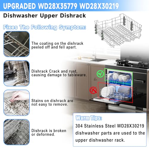 UPGRADED WD28X35779 WD28X30219 Dishwasher Upper Rack Compatible with GE Dishwasher Rack Replacement Parts with Wheel