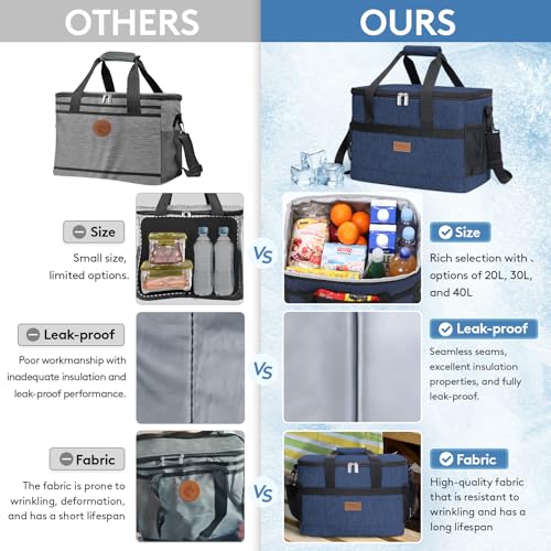 Cooler Bag 30 Cans Collapsible and Insulated Large Lunch Bag Leakproof Soft Cooler Portable for Camping