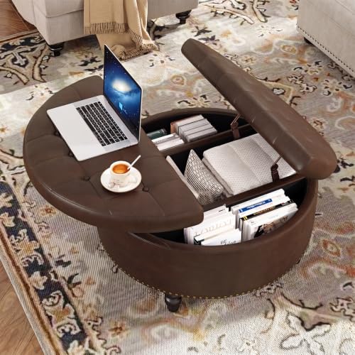 31.5 Inch Large Round Ottoman with Storage Circular