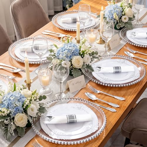 400PCS Pre Rolled Silver Plastic Silverware Sets Fancy for Wedding (400 Count)