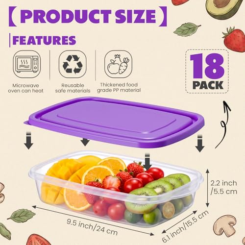 18 Pcs 33 oz Plastic Food Storage Containers with Lids (18 Count)