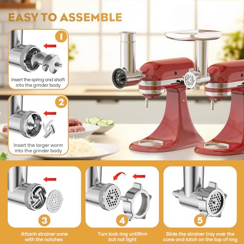 Metal Meat Grinder and Cheese Grater Set for KitchenAid Mixers (2 Count)