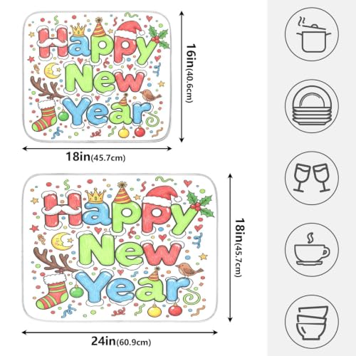 Cute Happy New Year Dish Drying Mat for Kitchen Counter Absorbent Microfiber Large Drying Pad Dish mats for Kitchen Countertops 18 x 24 Inch