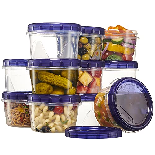 12 Pack Twist Cap Food Storage Containers with Blue Screw on Lid