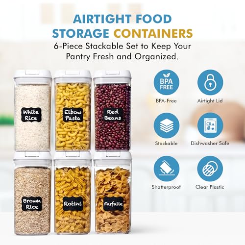 6 PC 1.2L Clear Plastic Airtight Pantry Storage Containers with Lids (6 Count)