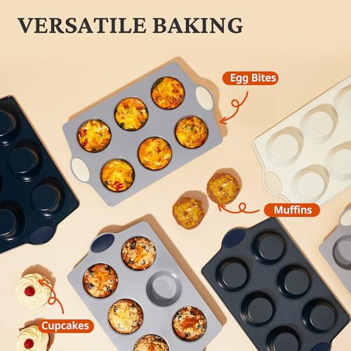 2-Pack 6-Cup Non Toxic Nonstick Ceramic Jumbo Muffin Pan & Cupcake Tin, PFOA & PFOA Free, Rust-Resistant Aluminized Steel, Oven Safe, Blue (2 Count)