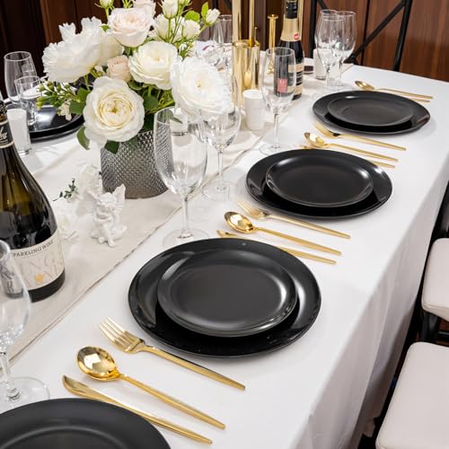 60 PCS Black Plastic Plates (60 Count)
