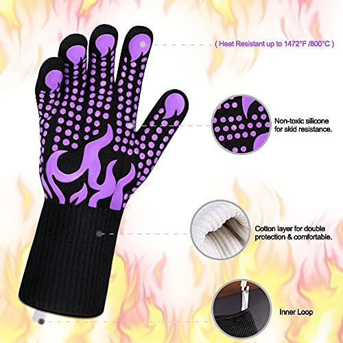 BBQ Gloves 1472 Degree F Heat Resistant Grilling Gloves Silicone Non