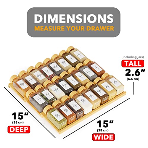 Bamboo Spice Drawer Organizer with 24 Spice Jars (24 Count)