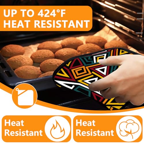 African Geometric Figures Oven Mitts and Pot Holders Sets 4Pcs