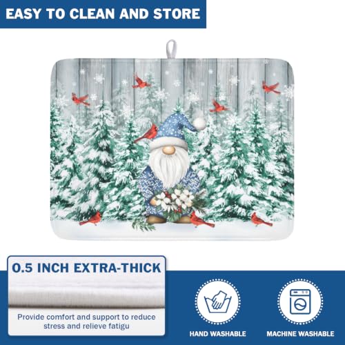 Winter Gnome Dish Drying Mat Pine Tree Dishes Pad 18"x24" Microfiber Absorbent Fast Dry Drainer Rack Mats Protector for Kitchen Countertop