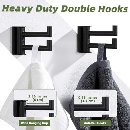 Matte Black Swivel Towel Hooks for Bathrooms (2 Count)