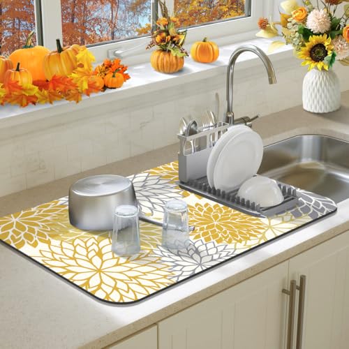 2PCS 16" x 24" Fall Dish Drying Mat & 24" x 5.5" Sink Splash Guard