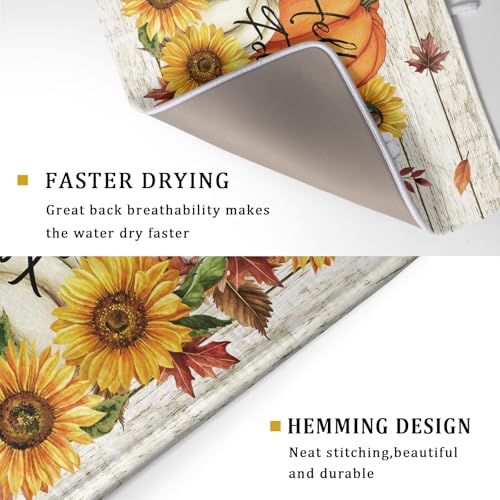 Hello Fall Dish Drying Mat Autumn Pumpkin Dish Drainer Rack Mats 18"x24" Fast Dry Microfiber Dish Drying Pad for Kitchen Countertop Table