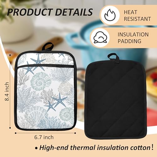 Coastal Beach Seashell Coral Starfish Oven Mitts Set