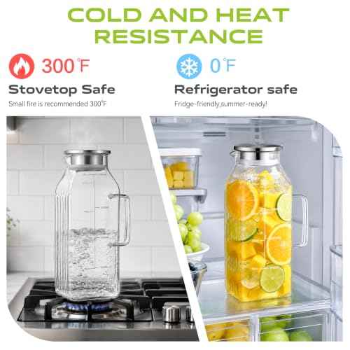 Glass Pitcher with Lid for Fridge (2 Count)