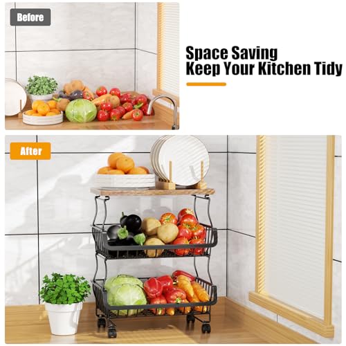 4 Tier Fruit and Vegetable Basket for Kitchen with Wheels