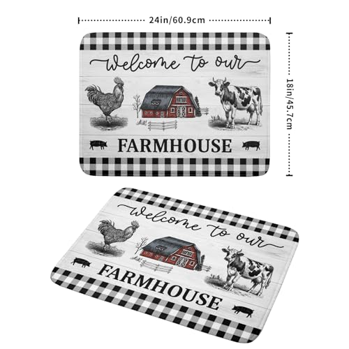 Farmhouse Barn Dish Drying Mat 18x24 Inch Cow Rooster Absorbent Microfiber Dish Drainer Rack Pad Bottles Protector for Kitchen Counter